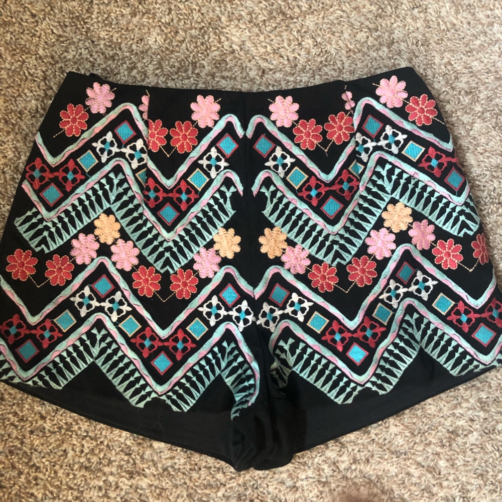 Black and colorful floral shorts